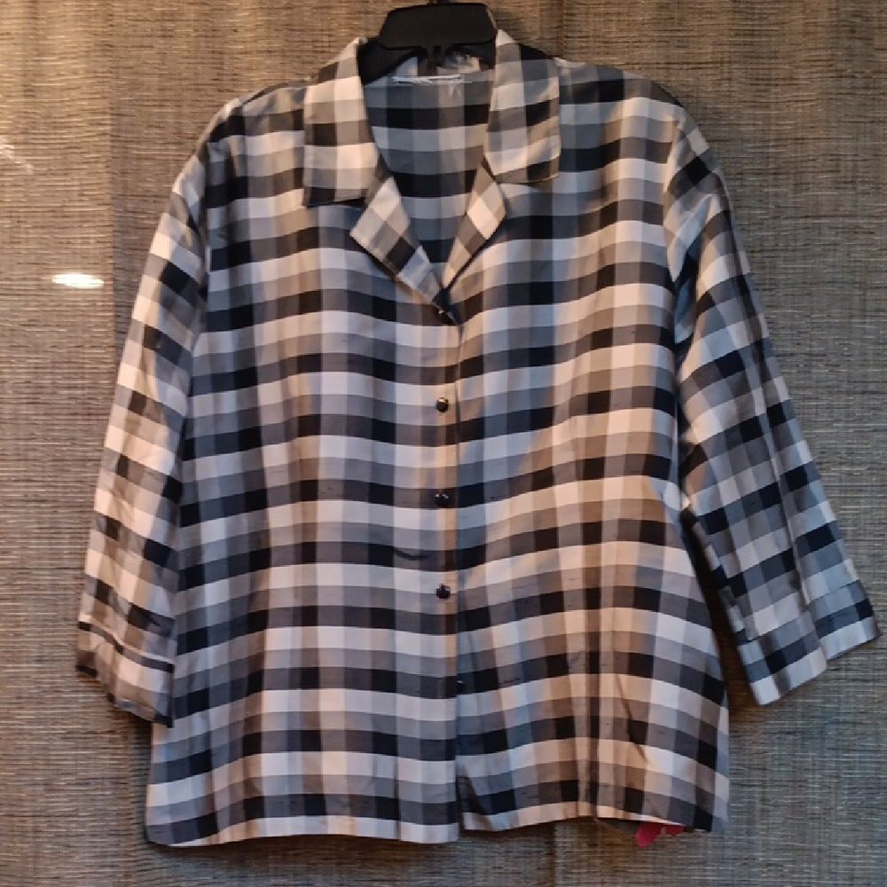 Silk Black and White Checkered Button-Up Shirt